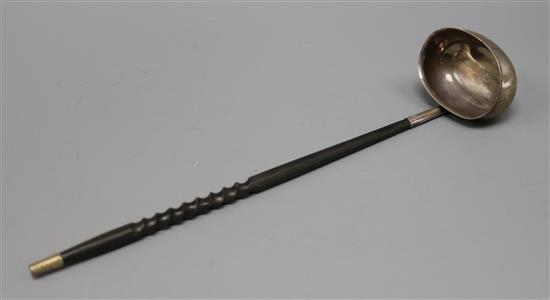 A modern Irish silver punch ladle, with baleen? handle, William Egan & Sons, Dublin, 1980, 31cm.